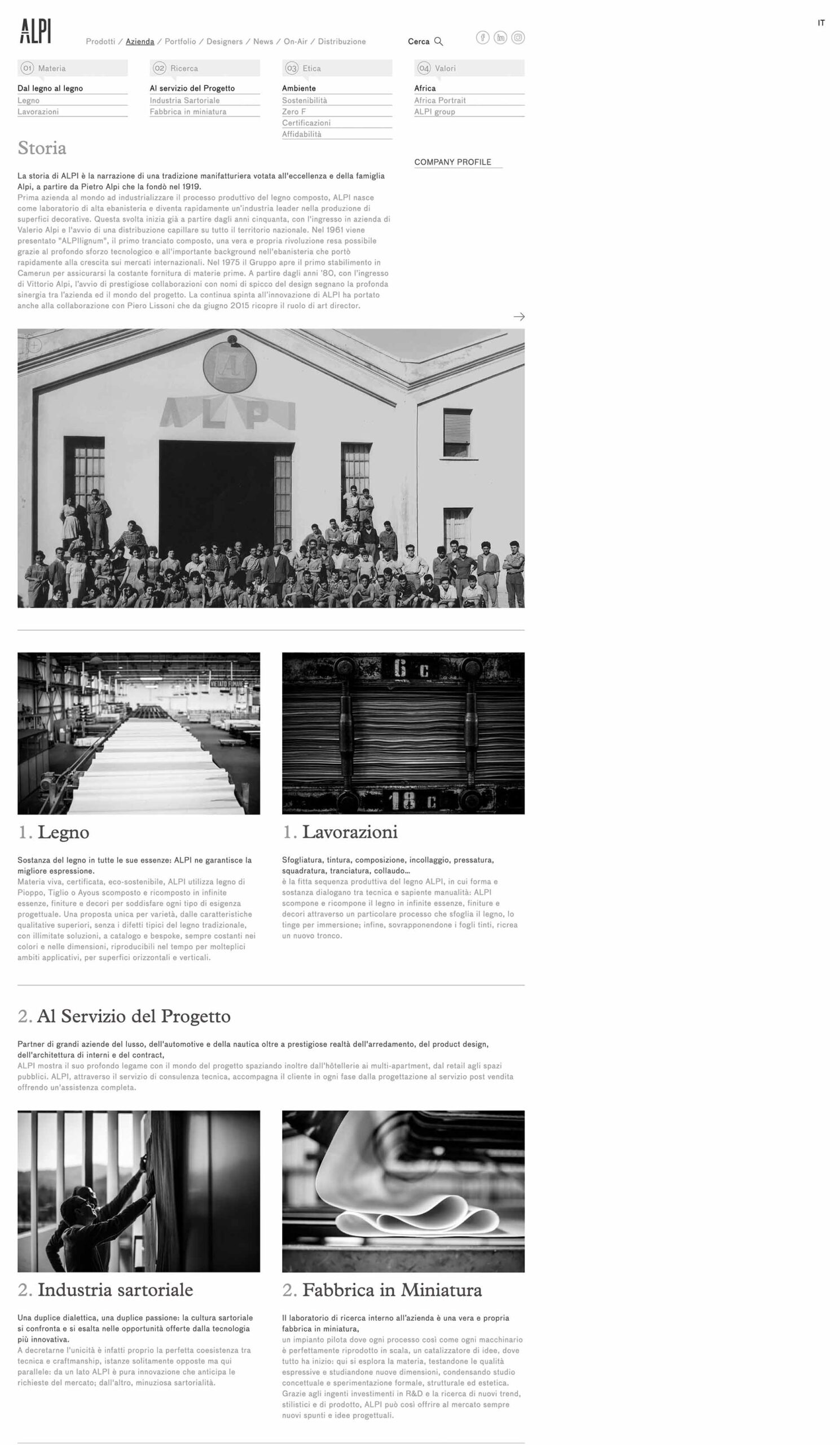 Pagina Azienda del sito web Alpi