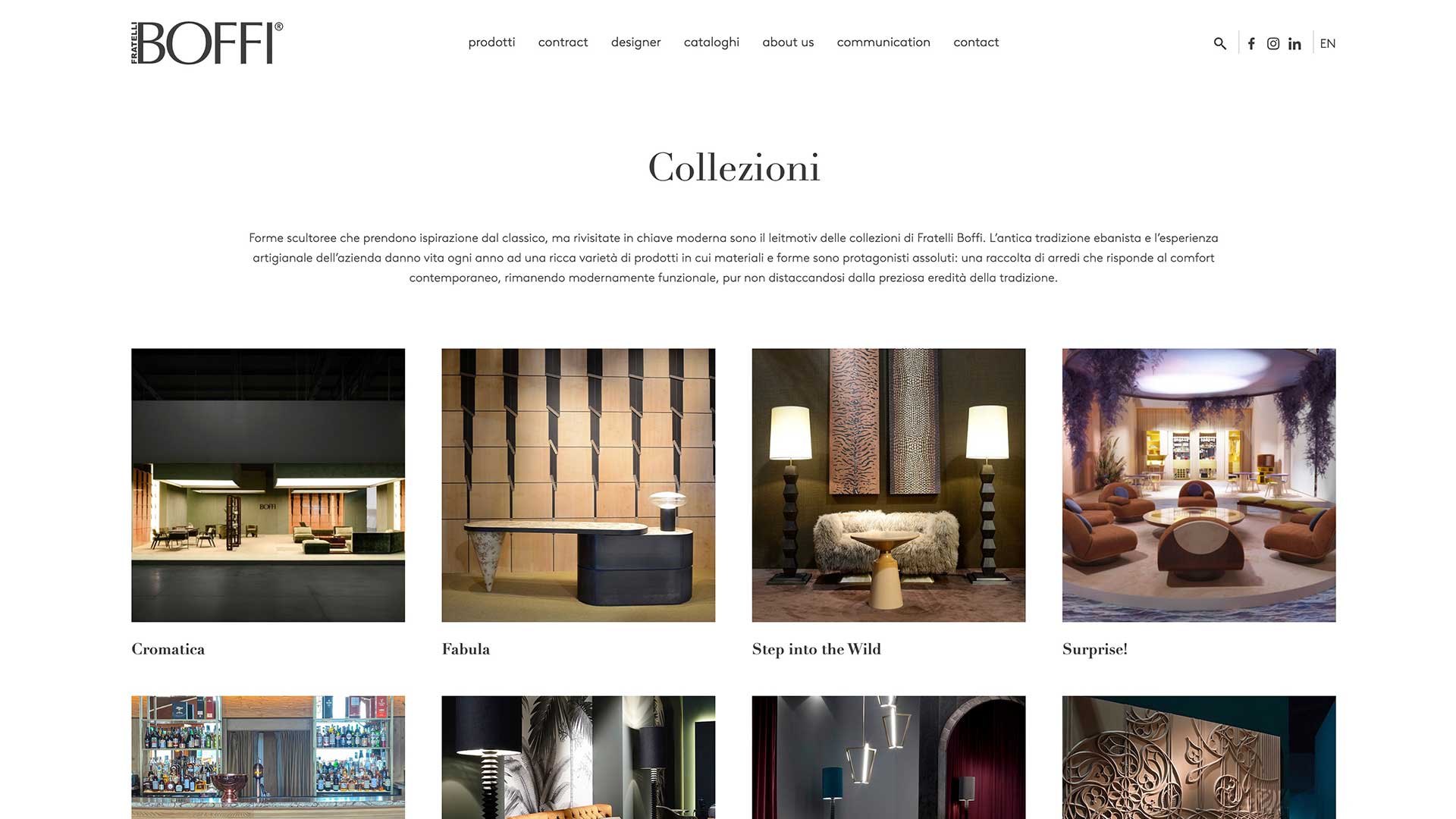 Pagina Collezioni del sito web Fratelli Boffi
