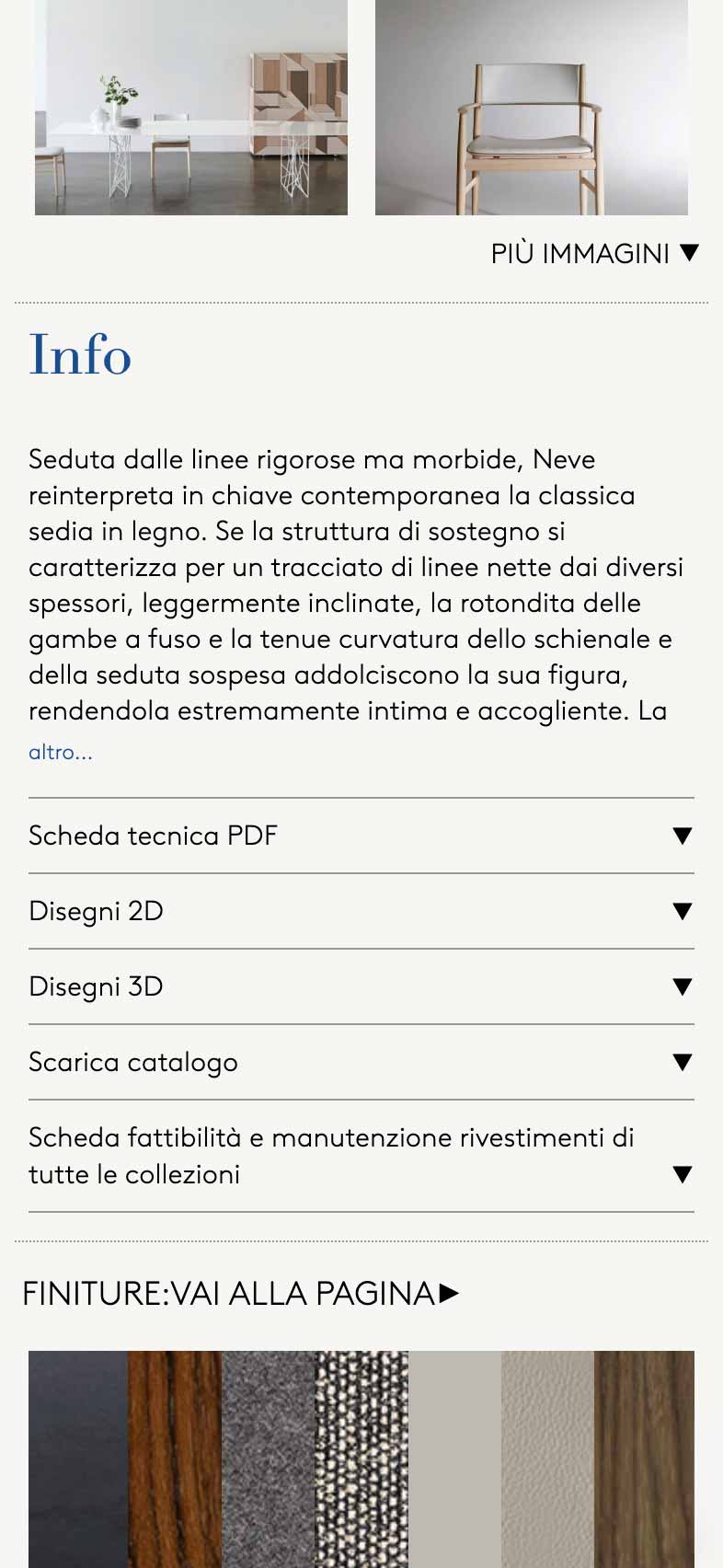 Scheda prodotto del sito web Porro