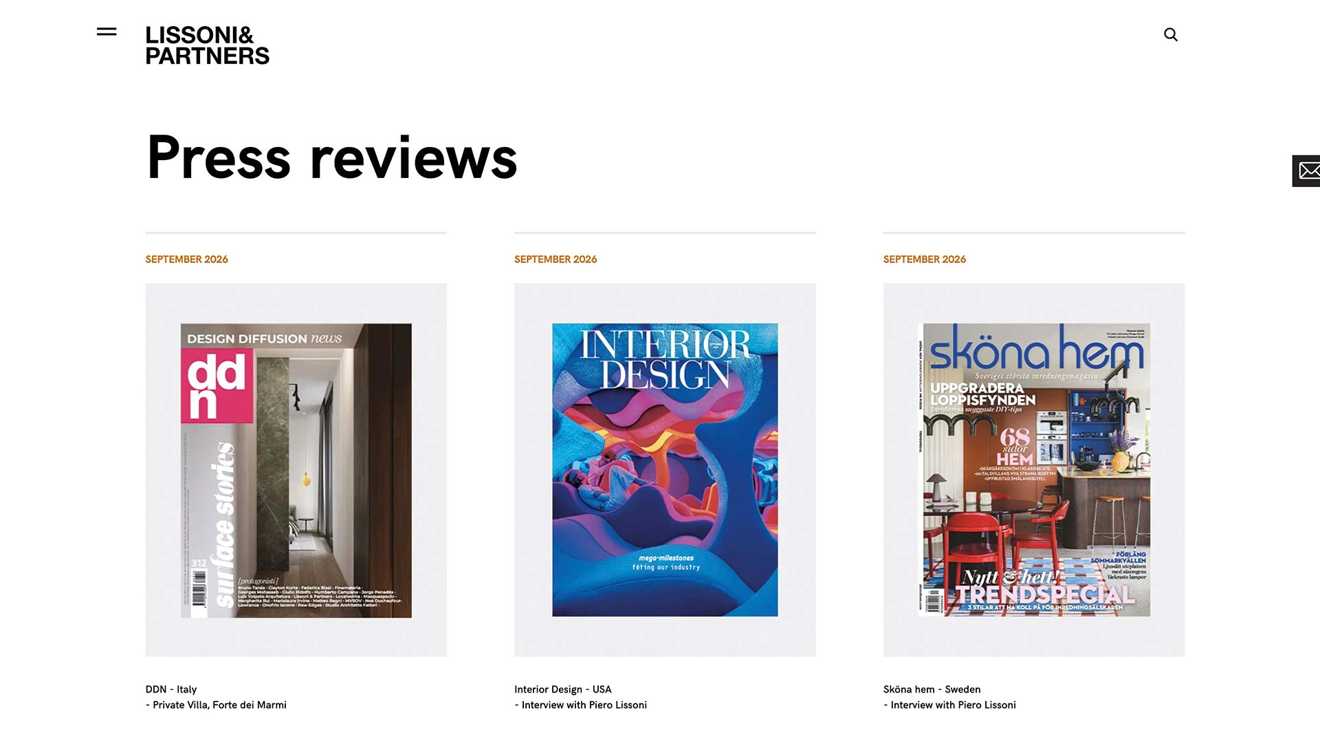 Rassegna stampa del sito web Lissoni & Partners